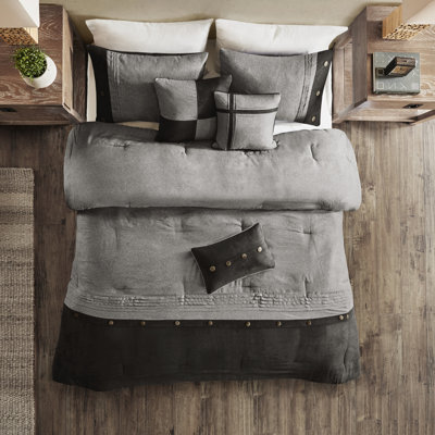 Édredon très doux gris doux avec faux suède et accessoires décoratifs texturés 100% rembourrés