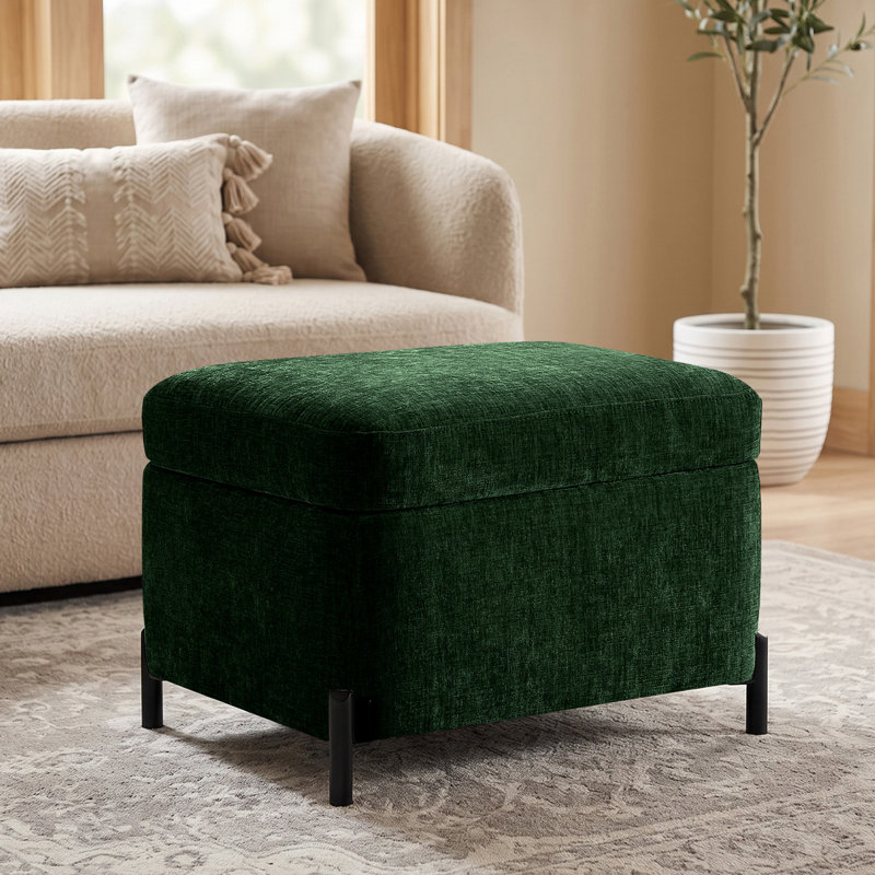 23.6" W Chenille Upholstered Flip Top Storage Ottoman, Green