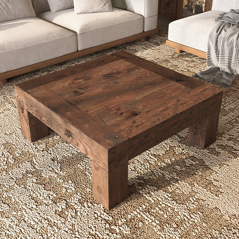 Retro Nut-Brown Solid Wood Square Coffee Table, 15.75" H x 39.37" L x 39.37" W