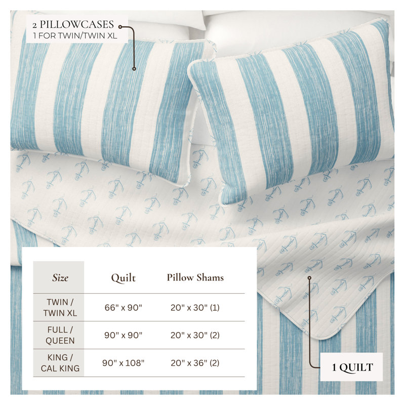 FreshFolds Coastal Striped Reversible Quilt Set with Shams