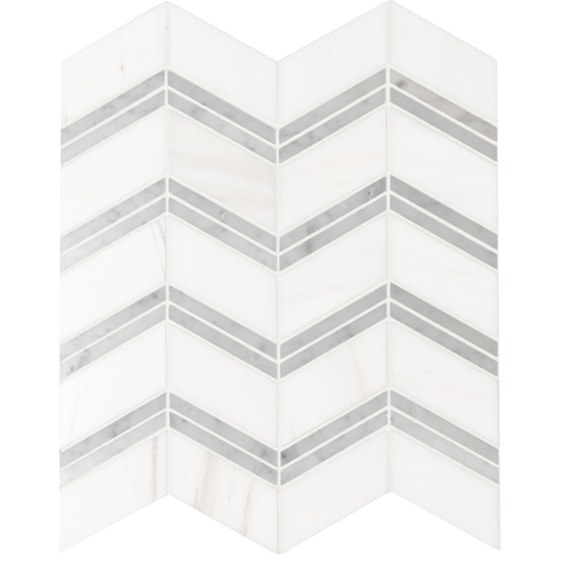 Calabria Frost Chevron 12 in. x 12 in. Polished Marble Mosaic Floor and Wall Tile