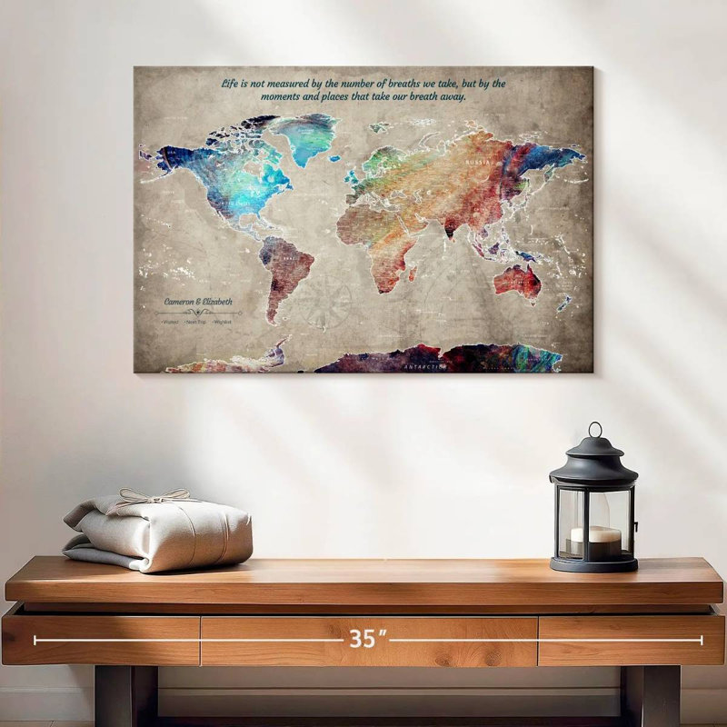 Carte du monde personnalisée «Abalone I Push Pin», 40" H x 60" W, No