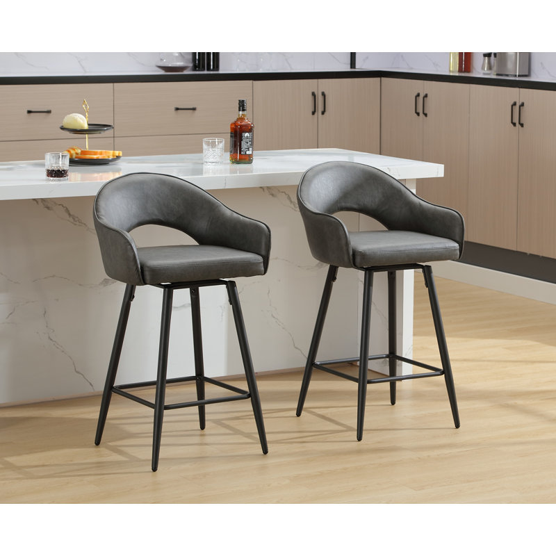 Swivel Bar Stools 27'' Counter Stools Faux Leather Counter Height Bra Stools Chairs for Kitchen Island, Gray