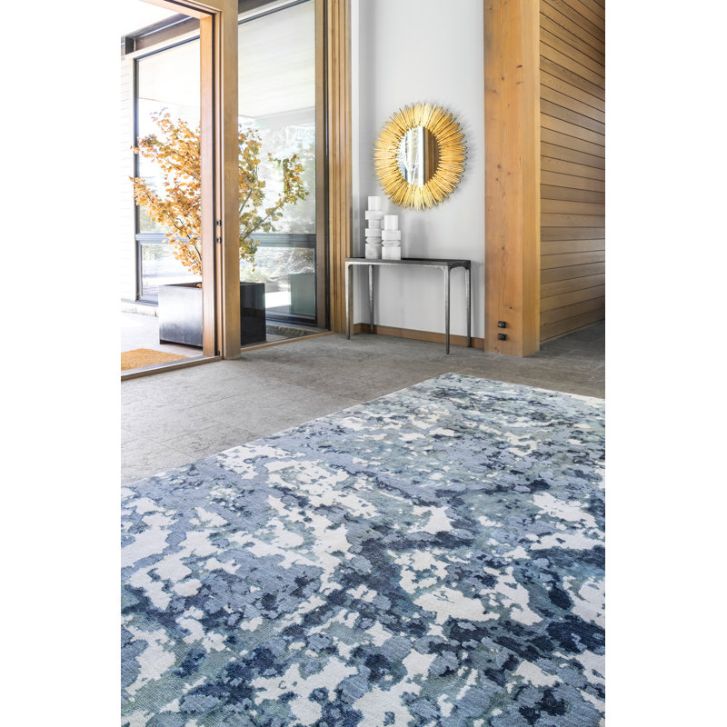 Denali Abstract Area Rug in Ivory/Indigo, Rectangle 10' x 14'