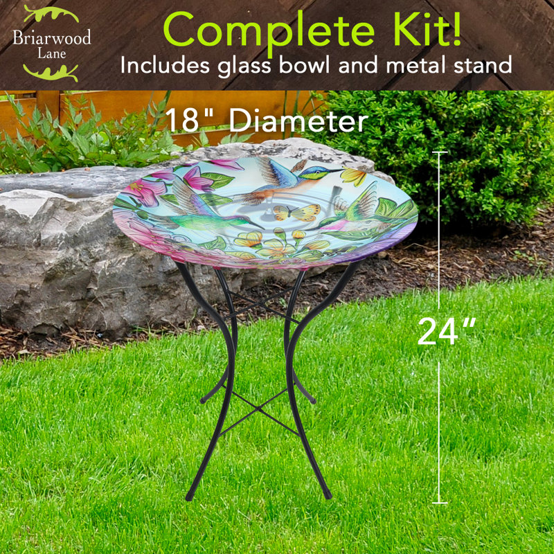 Springtime Hummingbirds Glass Birdbath