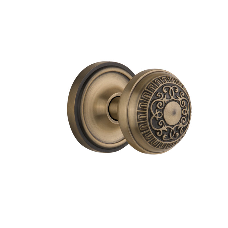 Classic Rosette with Egg & Dart Door Knob, Antique Brass, 2-3/8"