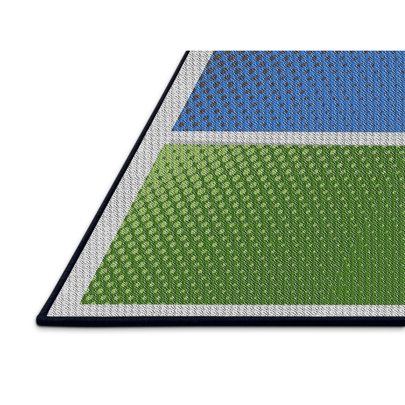 Tapis vert/bleu à motifs, Rectangle 5 pi x 8 pi