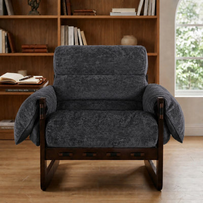 Chenille Accent Chair, Upholstered Lounge Chair with Wooden Frame, Comfy Reading Armchair with Padded Seat, Backrest and Rolled Arms for Living Room, Bedroom, Reading Nook
