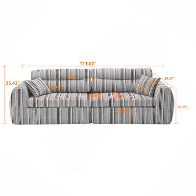 Canapé tissé à compression en chenille rayée, canapé compact à rangée droite avec éponge haute densité, canapé économiseur d'espace requis sans assemblage pour salon, appartement, bureau