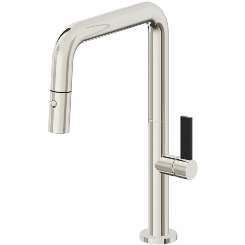 Poetto Kitchen Faucet, Polished Nickel, Black Flat Blade