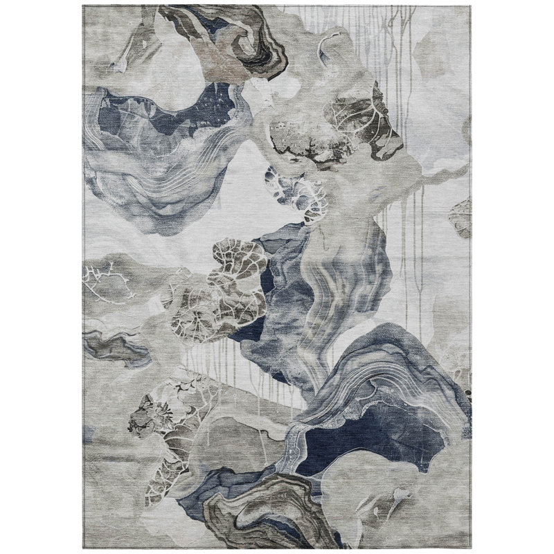 Red Abstract Synthetic Flat Woven Washable 5' x 7' Rug