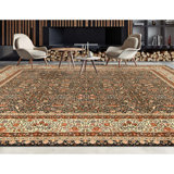 Hand Knotted Wool Area Rug in Green And Ivory