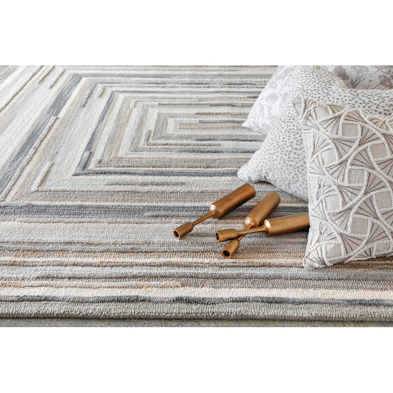 Concentric Geometric Handmade Tufted Wool Gray Area Rug, Runner 2'6" x 8'
