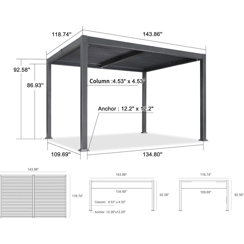 12 Ft. W x 10 Ft. D  Aluminum Outdoor Pergola with Adjustable Louvers Roof and Integrated Drainage  Resistant Small Pergolas for Patio Deck Porch Yard
