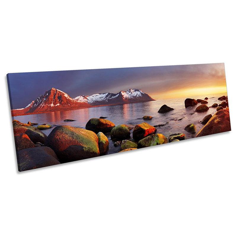 Sunset Seascape Mountains - Wrapped Canvas Panoramic Art Prints, 30.48cm H x 91.44cm W