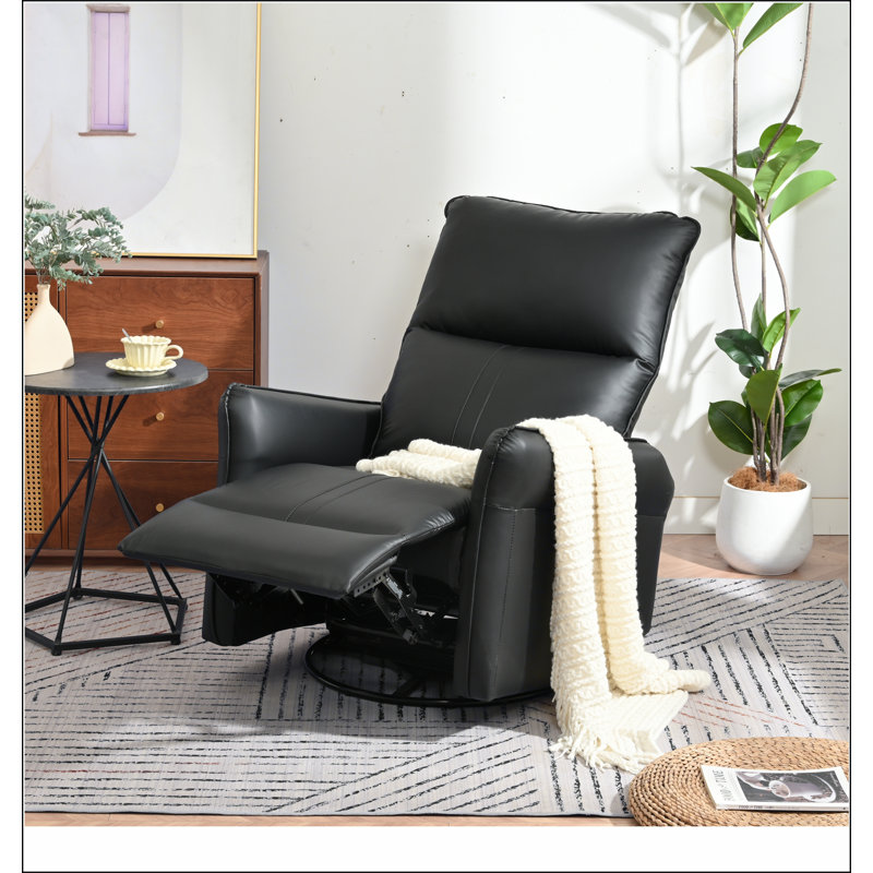Power Swivel Rocker Recliner Chair for Adults, 270° Swivel Rocking Recliner Chair,Electric Small Recliners for Small Spaces, Single Sofa Recliner for Living Room, Bedroom,RV (Black PU)