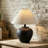 Rustic Black Ceramic Table Lamp With Linen Shade, Farmhouse Bedside Accent Lamp With Free LED Bulb, Cozy Nightstand Lamp For Living Room Bedroom Entryway-142170235