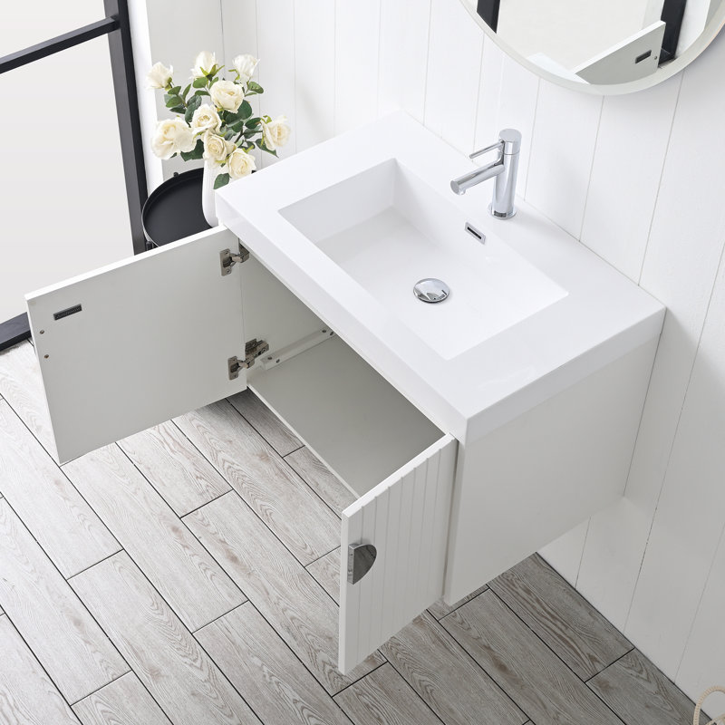 Meuble-lavabo mural flottant avec lavabo 30 po Rakeshia, Blanc