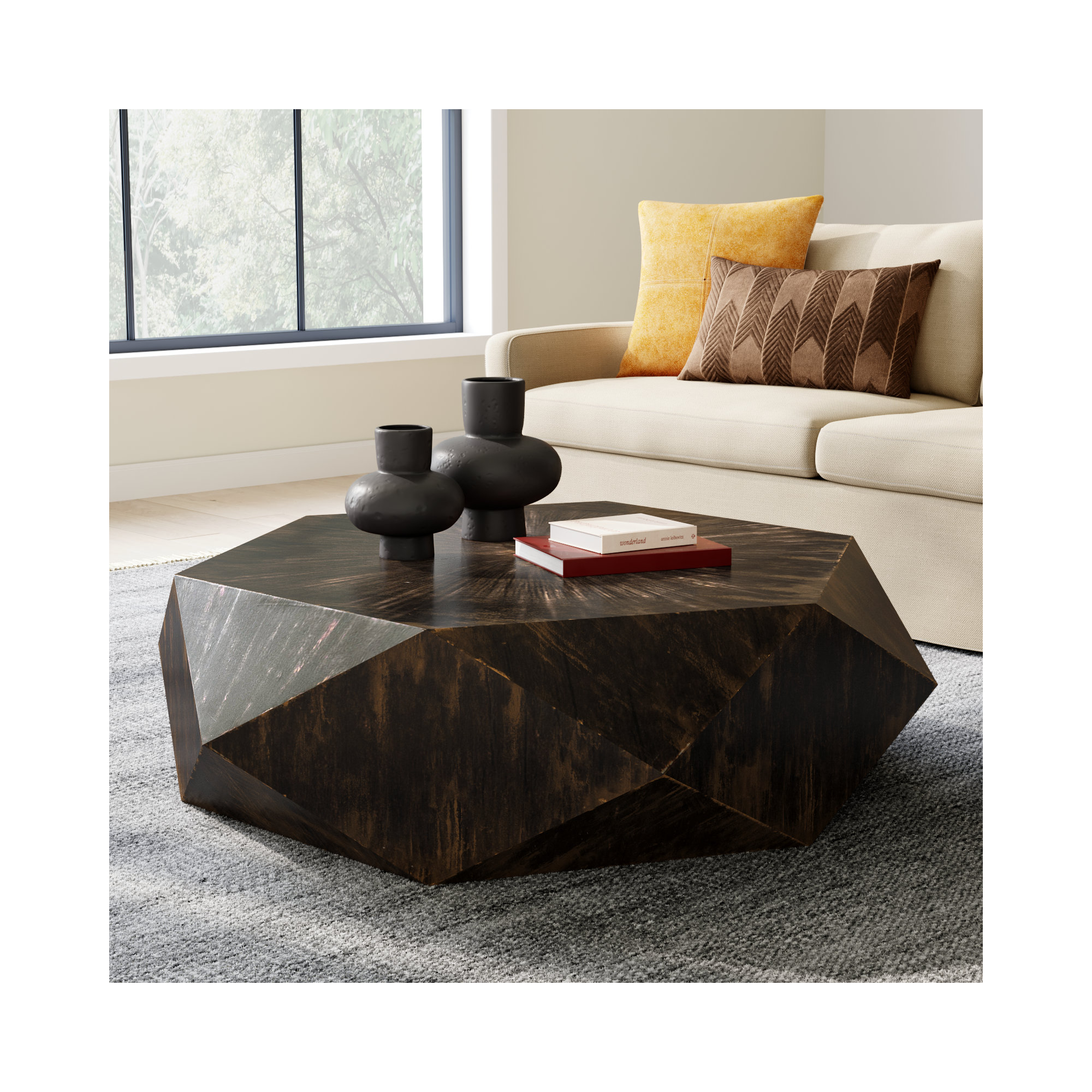 Brisbane Single Coffee Table, Worn Black, 14" H x 50" L x 50" W