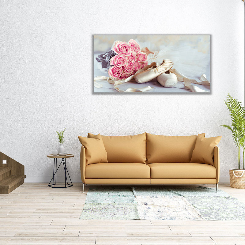 Chaussures de ballet et jupe de ballet élégante avec bouquet de roses 1 - reproduction d'art sur toile, H 12 po x l 24 po