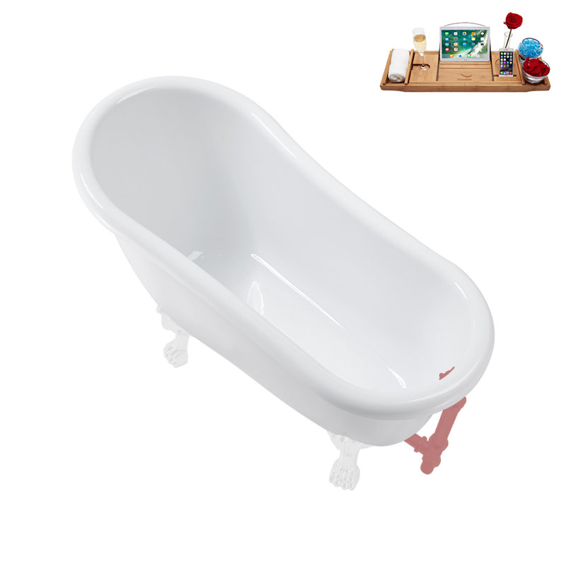 53.1'' x 25.6'' Soaking Acrylic Bathtub, Glossy White, Matte Pink