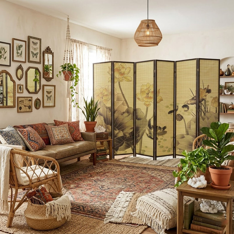 114.17'' W x 70.86'' H 6 - Panel Solid Wood Folding Room Divider