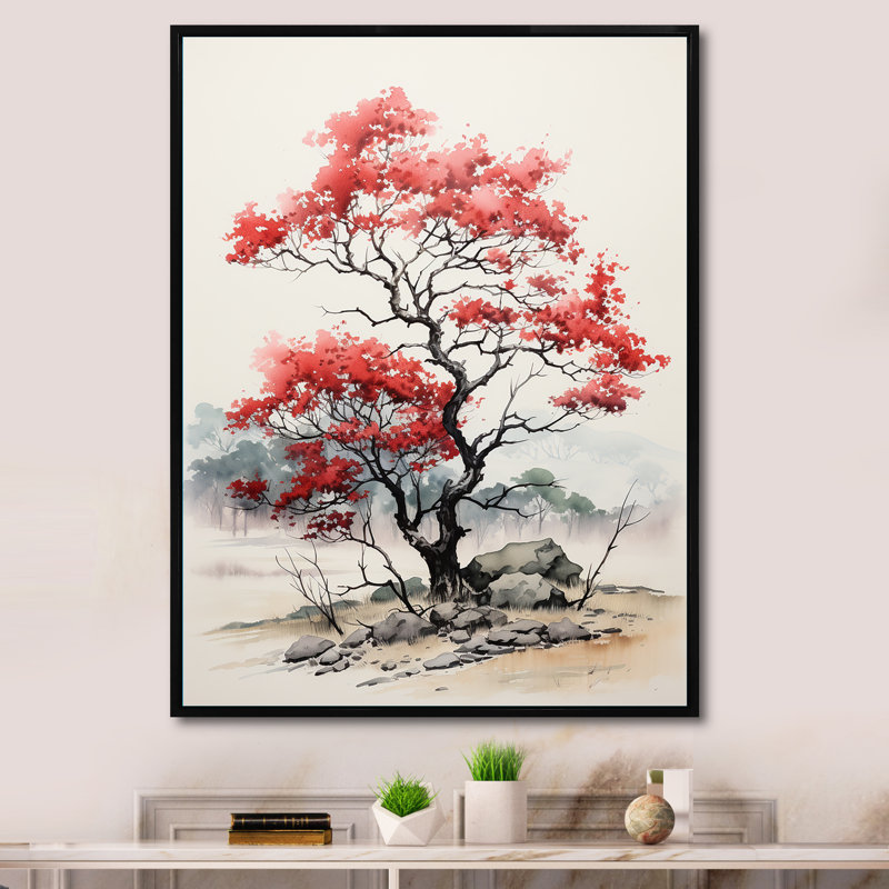 Minimalisme chêne rouge chatoyant automne - art mural floral et botanique salon, H 44 po x l 34 po x P 1,5 po