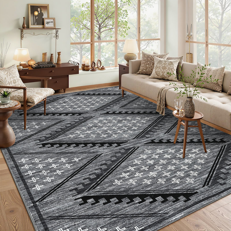 Washable Rugs for Living Room Boho Area Rugs Diamond Print Non Slip Large Kids Bedroom Carpet Farmhouse Indoor Stain Resistant Carpet for Dining Room Playroom