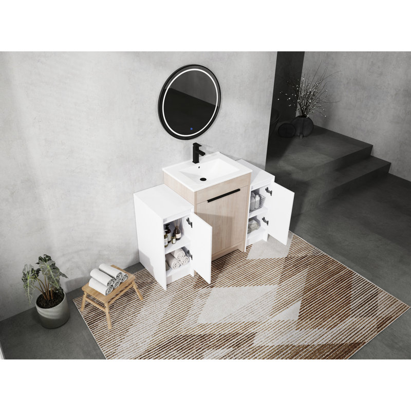Meuble-lavabo 48 po avec lavabo en céramique, 2 unités de rangement, porte, lavabo délicat blanc brillant, armoires, charnières, style