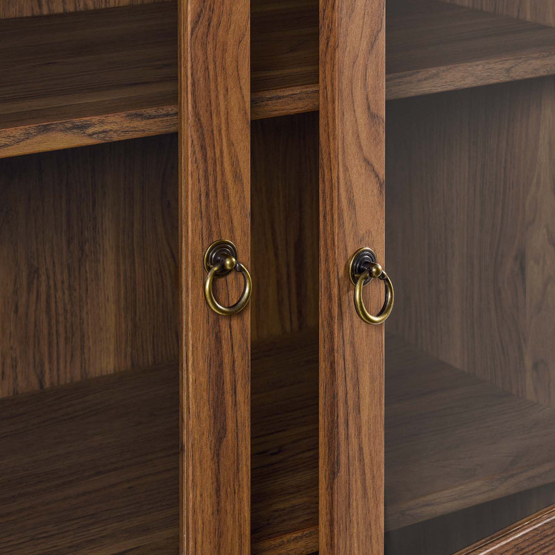 Tessa Tall Walnut Arched Storage Display Cabinet with Glass Doors