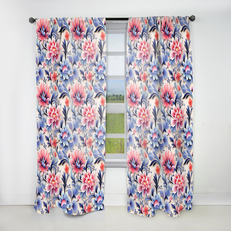 Rideau obscurcissant damassé rose et mauve à motif géométrique II - 1 panneaux, L 52 po x L 95 po