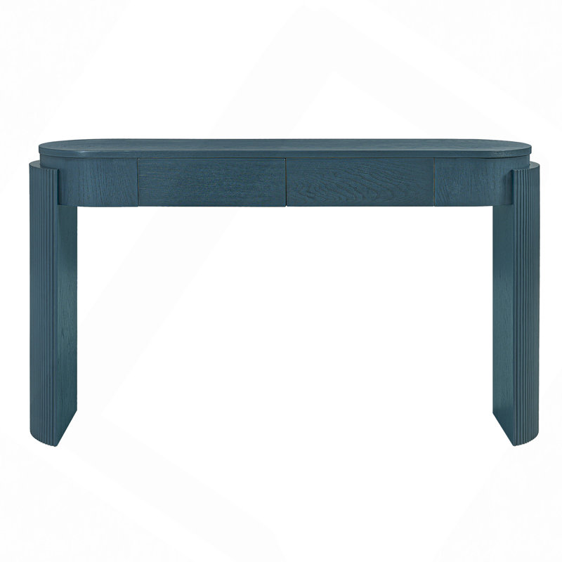 Table d'entrée avec finition grain de bois naturel, console avec conception cannelée, plateau ovale et 2 tiroirs pour l'entrée et le salon