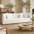 91'' Modern Curved Sherpa Sofa, 4-Seater Deep Seat Cream Couch with Solid Wood Frame & 3 Throw Pillows