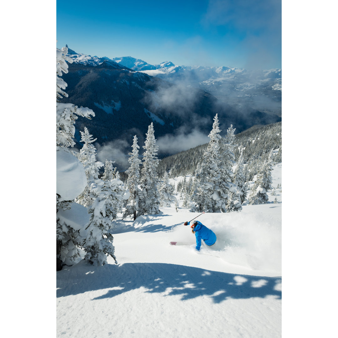 Skiing In Deep Powder Through The Trees by AscentXmedia - No Frame Set on Canvas