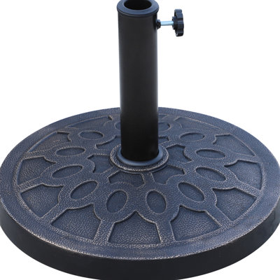 Base de parasol ronde en résine 18 po 18 po avec motif décoratif attrayant pour la cour, le jardin - Rouille - Convient à un poteau en bronze de 1,5 po et 1,89 po compatible avec pelouse 26 lb