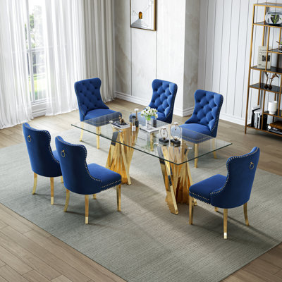 6 - Person Glass Top Double Pedestal Dining Set