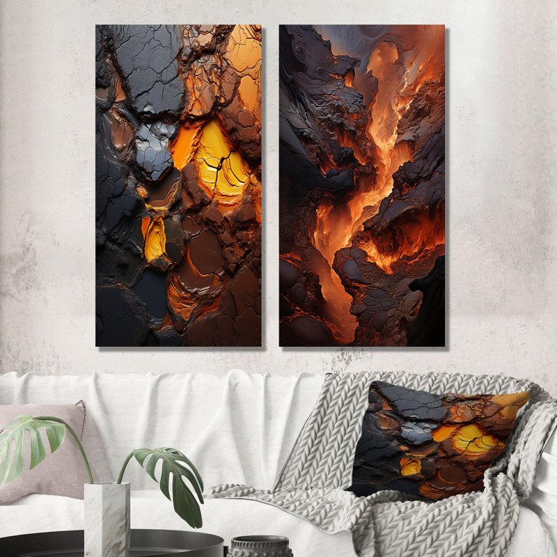 «Moka fondu, lave magique - volcan, ensemble de 2 reproductions d'art en métal, H 28 po x l 24 po