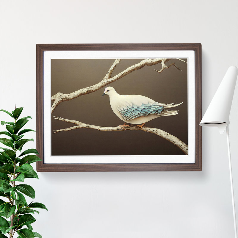 Illuminated Dove Bird - Single Picture Frame Print, 25cm H x 34cm W x 2cm D, Walnut