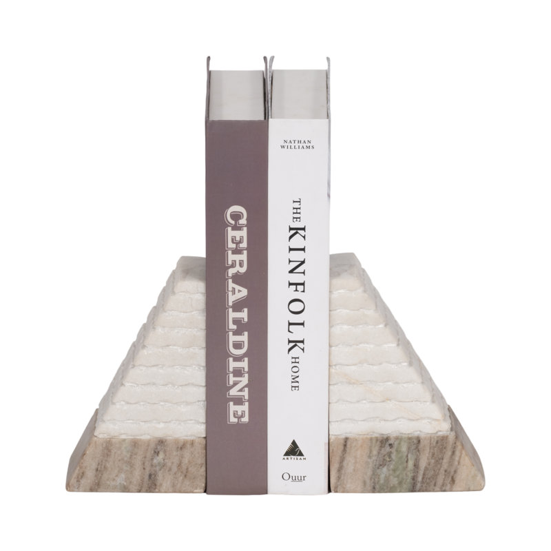 Jacia Stone Marble Bookends - Modern Geometric Decorative Accent with Heavyweight Pyramid Design, Elegant Home Decor