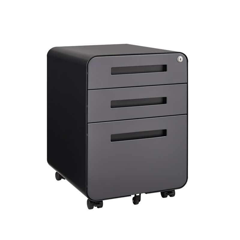 Classeur mobile à 3 tiroirs arrondi, classeur multifonctionnel légal / lettre / A4 de style simple, conception à 5 roues avec matériau en acier laminé à froid anti-basculement