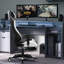 JL Comfurni Adjustable Reclining Ergonomic Faux Leather Swiveling PC & Racing Game Chair with Footrest-86795957