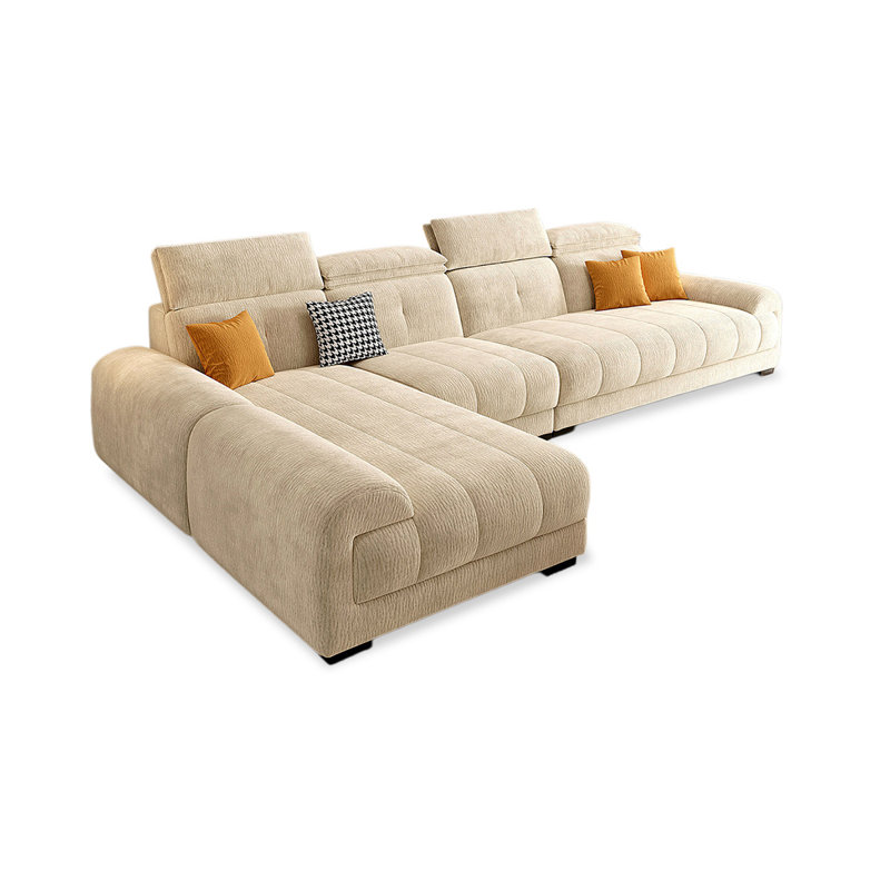 Canapé modulaire 3 pièces rembourré, H 38,58 po x l 110,24 po x P 68,9 po, Chenille crémeux / blanc, Face à la gauche