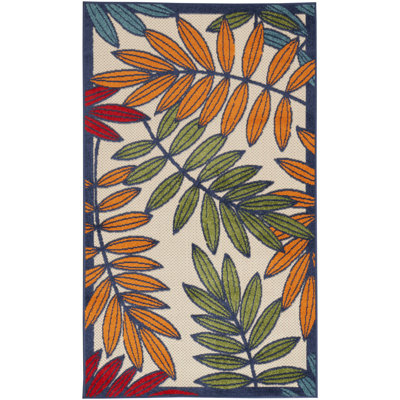 3' X 5' Orange And Red Floral Non Skid Indoor Outdoor Area Rug