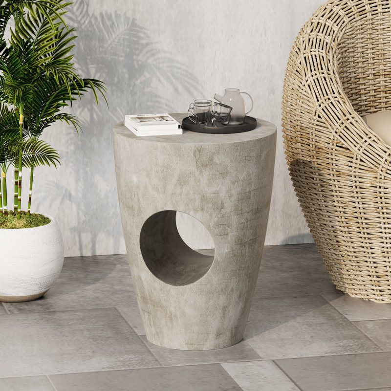 Outdoor Grey Concrete Accent Table - Enhances Patio And Backyard Appeal Modern Elegant