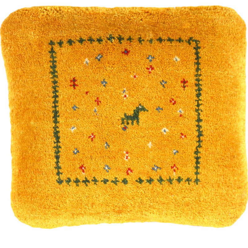 Coussin Gabbeh, H 15 po x l 16 po, Doré