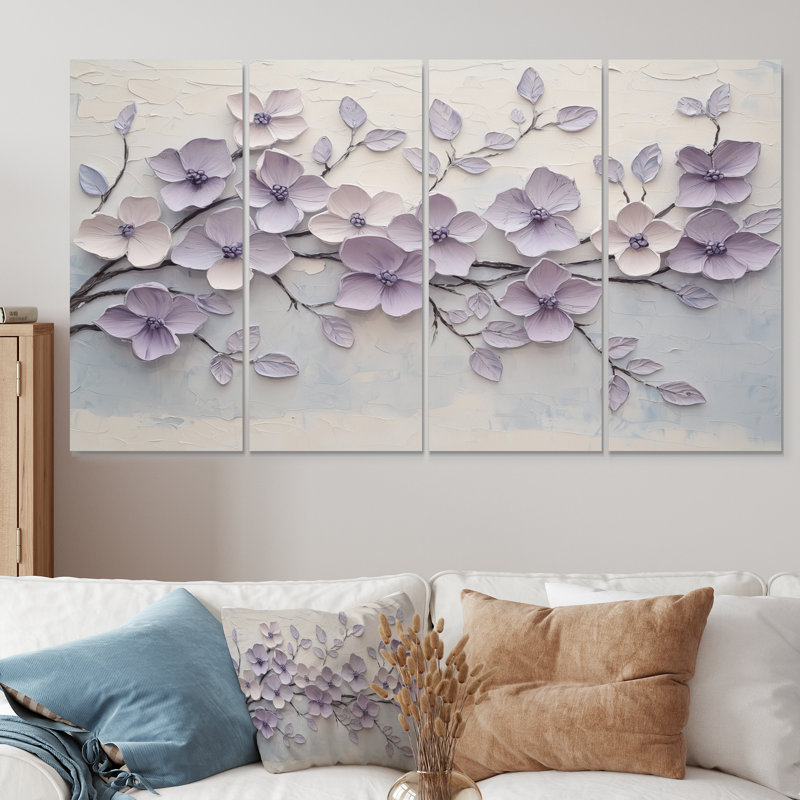 «Mauve mauve lilas Melody I», ensemble d'art sur toile lilas, H 32 po x l 64 po