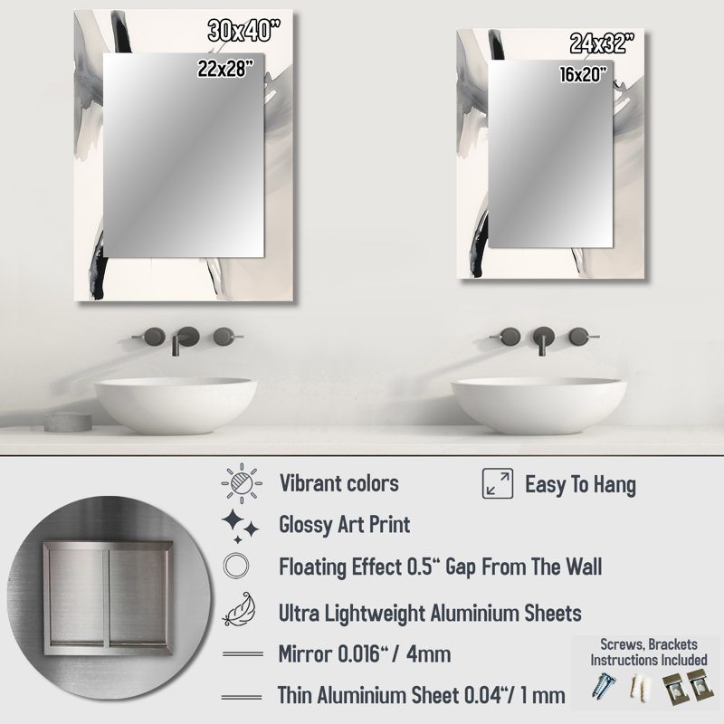 Abstract Neutral VIII - Abstract Shapes Large Wall Mirror, Black Unique Mirror, Printed Metal Art, 32" x 24"