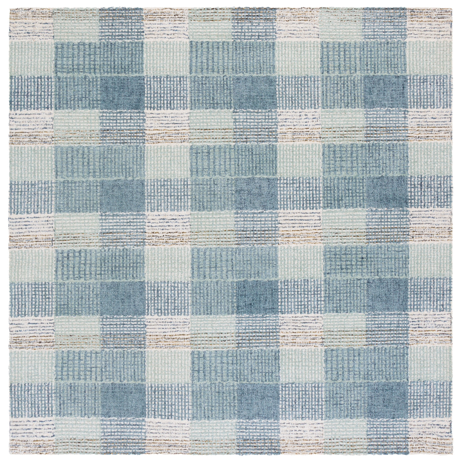 Hand-Tufted Wool Plaid Rug, Square 6'
