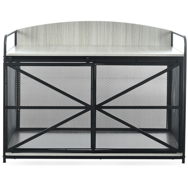 Style Wooden Dog Crate Grey - Large Kennel For Medium Dogs, Indoor End Table With Storage And Sliding Aspect Furniture Storage, Door, Improves Ambiance As