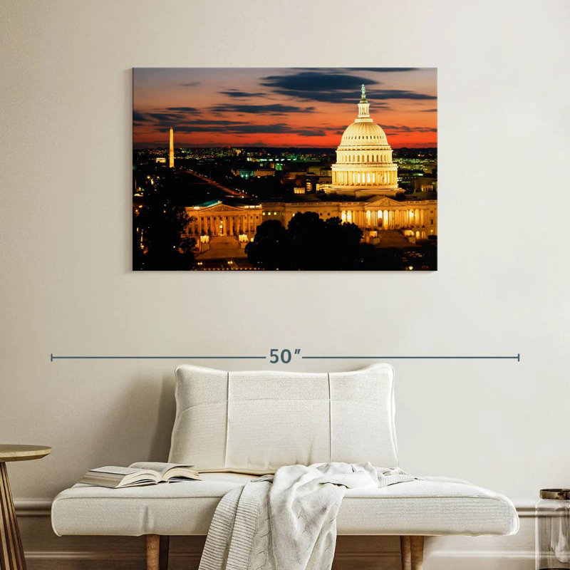 Vue de Sirci d'une ville éclairée au crépuscule - Washington DC, H 26 po x l 39 po